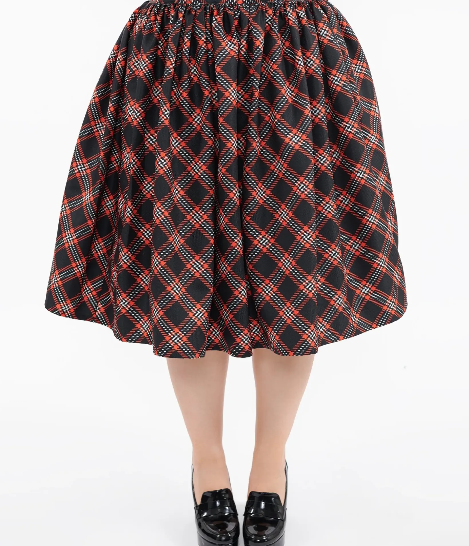 Unique Vintage Skirts|Skirts>Plus Size 1950s Black & Orange Plaid Gellar Swing Skirt