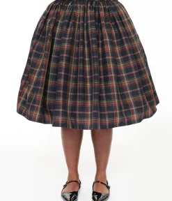 Unique Vintage Skirts|Skirts>Plus Size 1950s Black Plaid Gellar Swing Skirt
