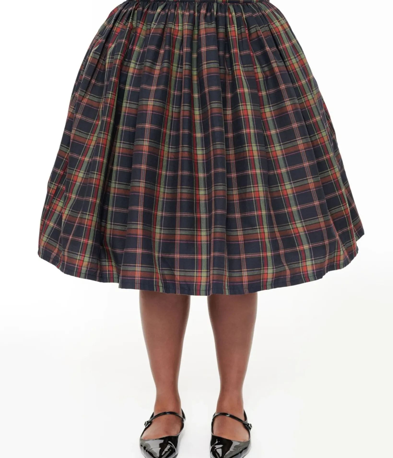 Unique Vintage Skirts|Skirts>Plus Size 1950s Black Plaid Gellar Swing Skirt