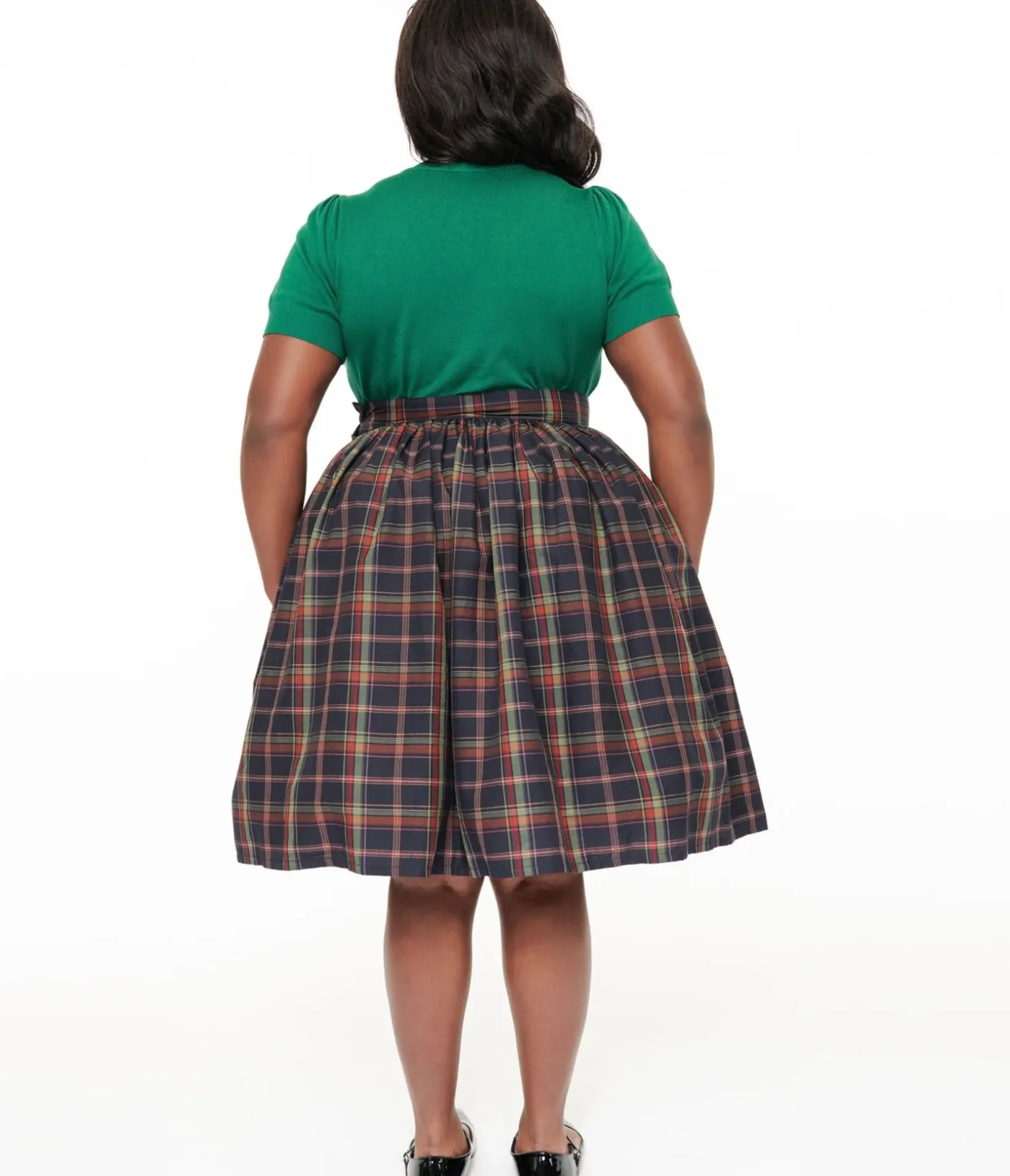Unique Vintage Skirts|Skirts>Plus Size 1950s Black Plaid Gellar Swing Skirt