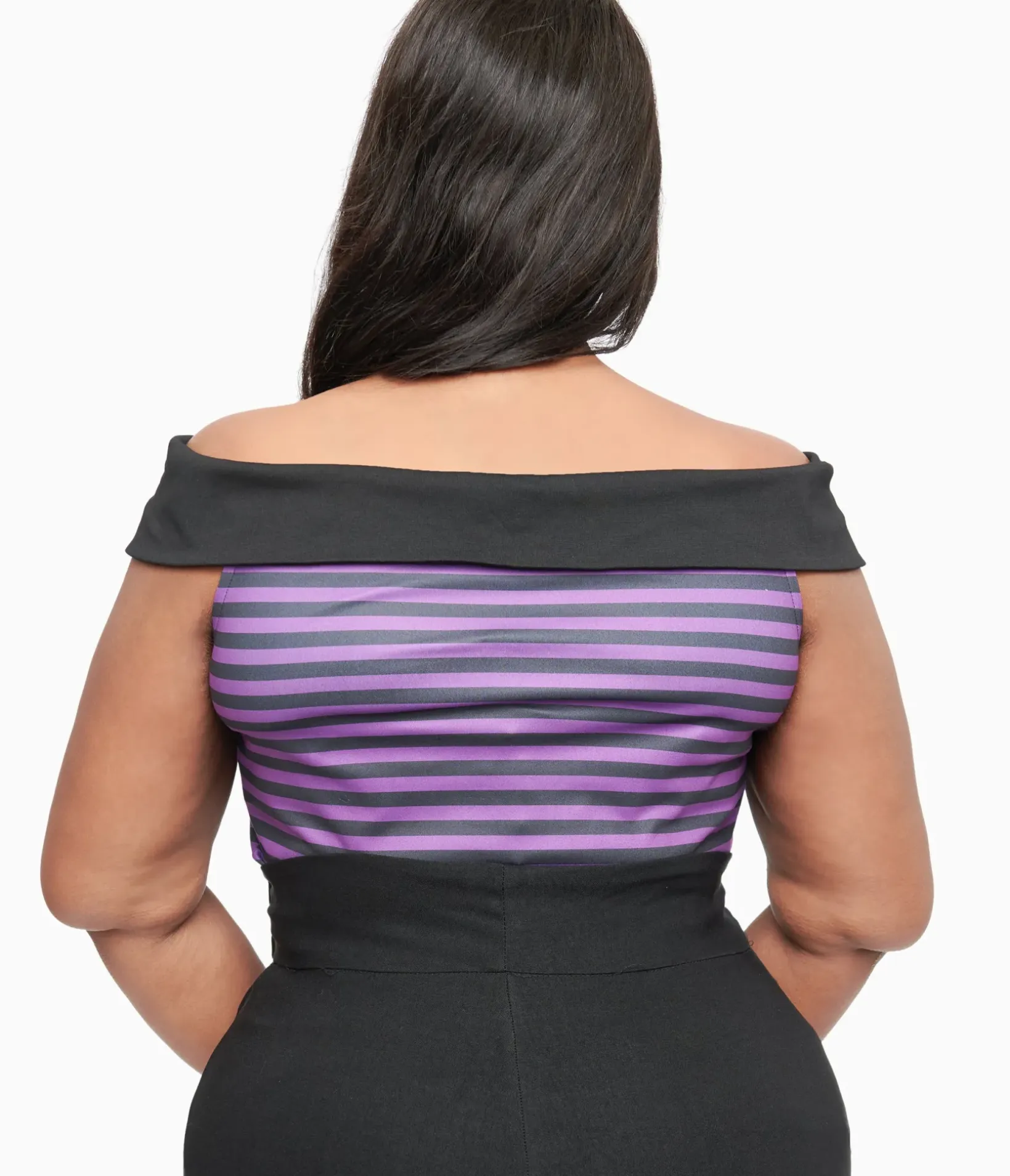 Unique Vintage All Things Black|Halloween>Plus Size 1950s Black & Purple Stripe Maraschino Top