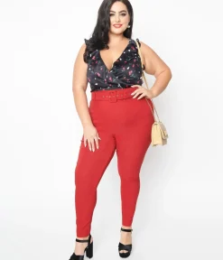 Unique Vintage Pants|Pants>Plus Size 1940s Black Satin High Waist Ginger Pants