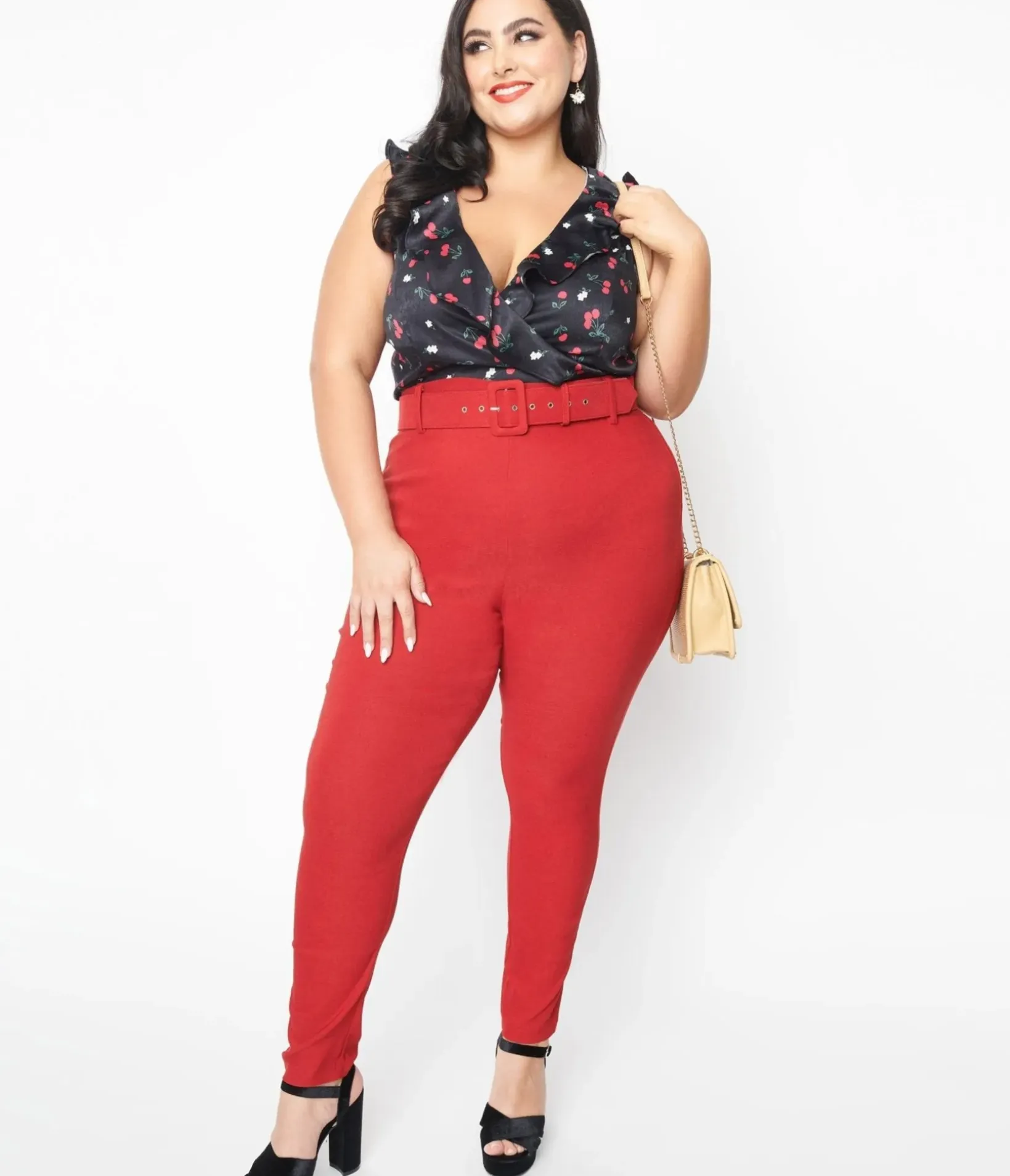 Unique Vintage Pants|Pants>Plus Size 1940s Black Satin High Waist Ginger Pants