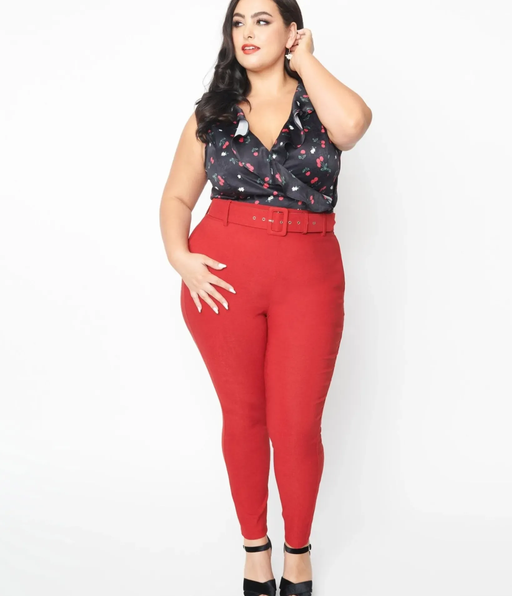 Unique Vintage Pants|Pants>Plus Size 1940s Black Satin High Waist Ginger Pants