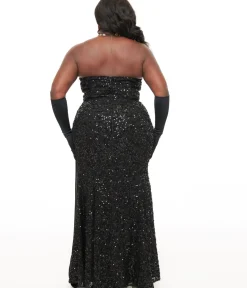 Unique Vintage Everyday Dresses|Special Occasion>Plus Size 1930s Black Sequin Lace Mermaid Dress