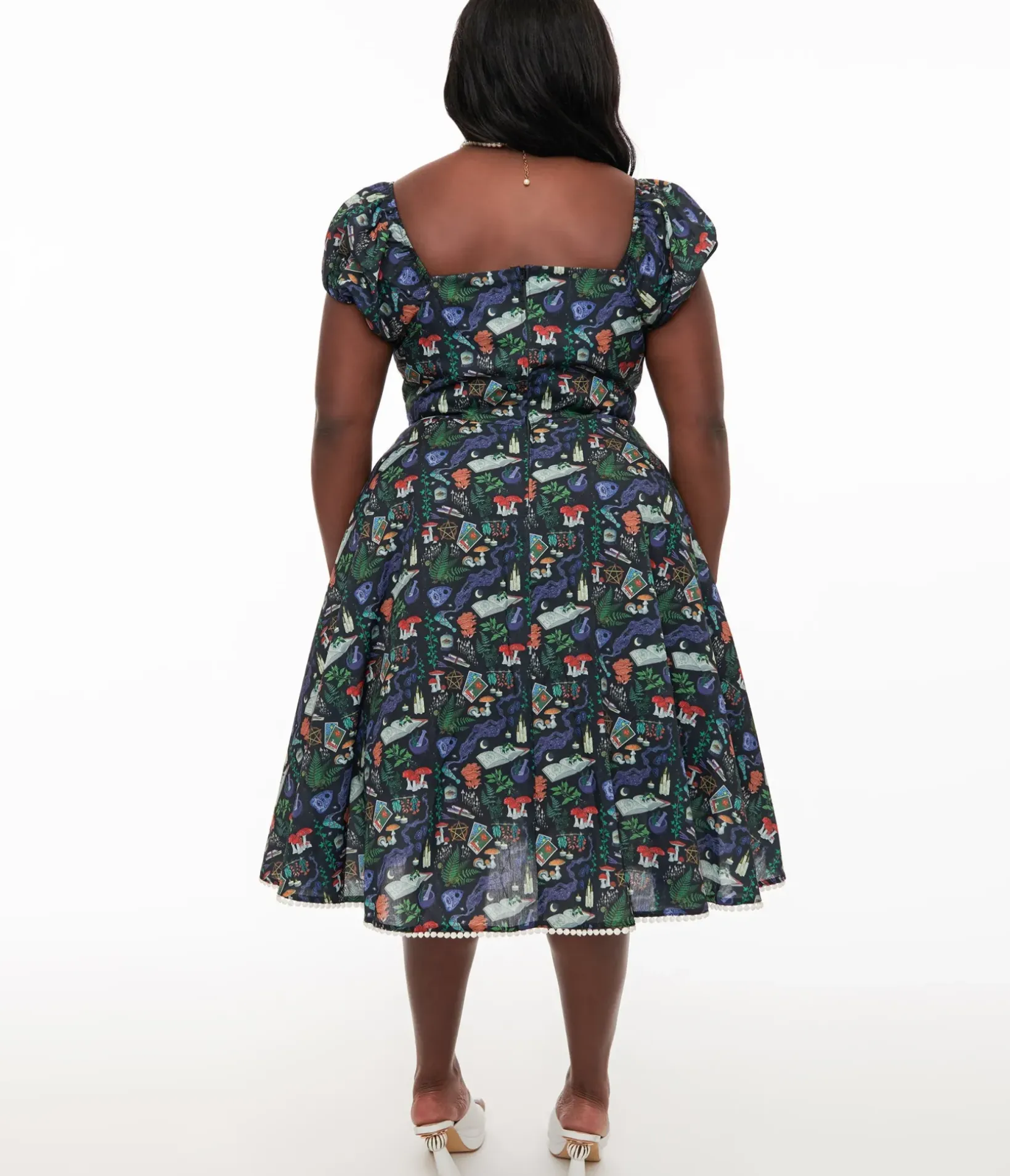 Unique Vintage Swing|Pocket Dresses>Plus Size 1950s Black Spellbinding Print Swing Dress
