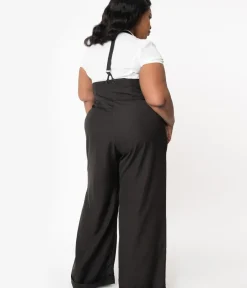Unique Vintage Pants|Pants>Plus Size 1930s Black Thelma Suspender Pants