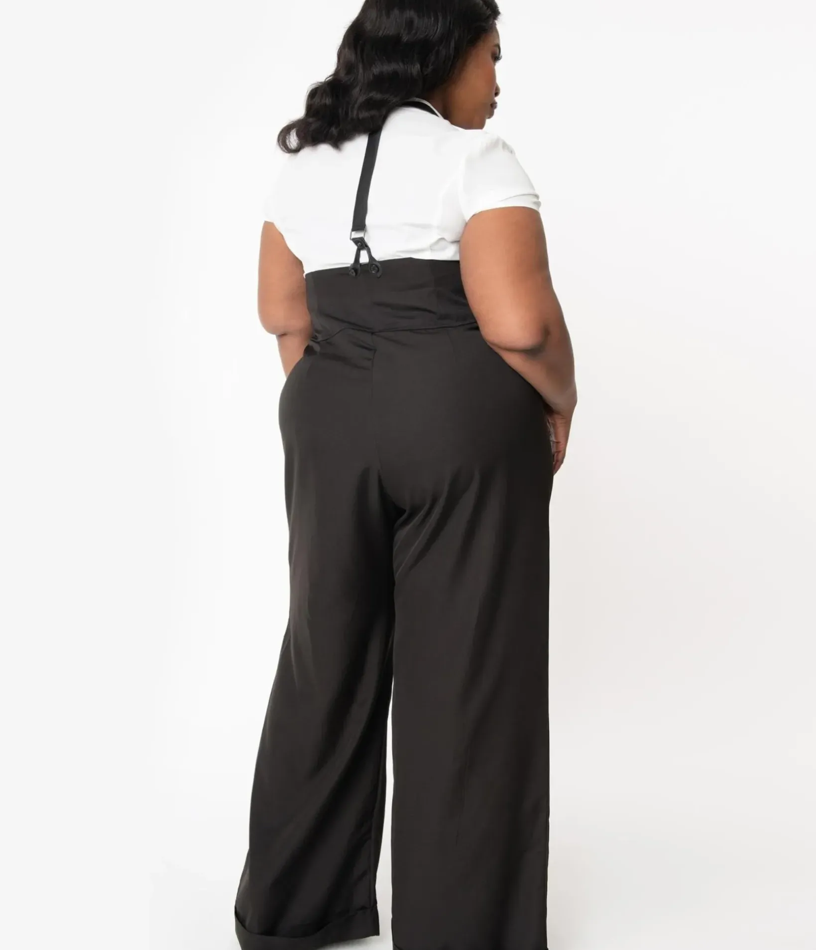 Unique Vintage Pants|Pants>Plus Size 1930s Black Thelma Suspender Pants
