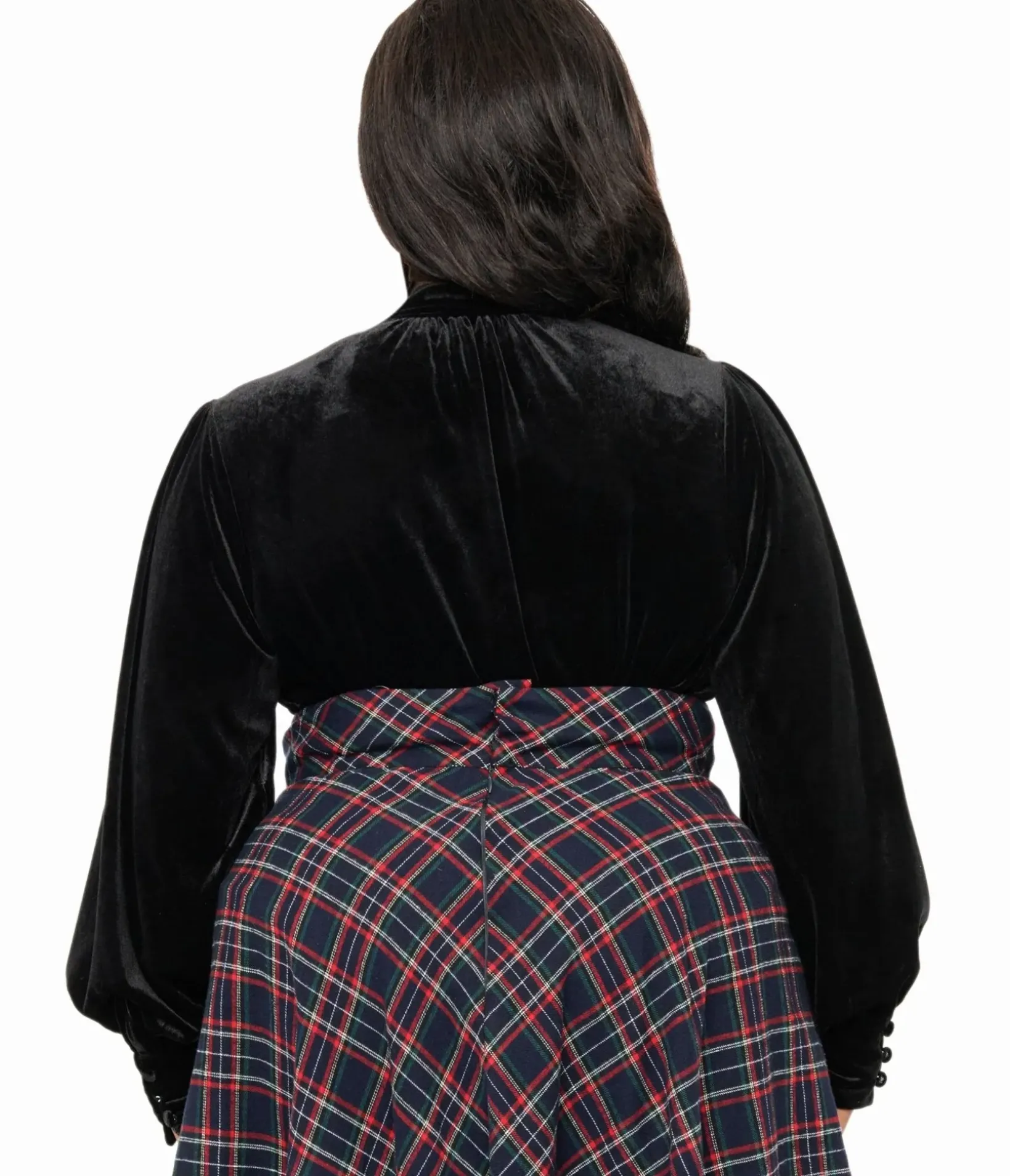 Unique Vintage All Things Black|Work Wear>Plus Size 1940s Black Velvet Long Sleeve Bow Blouse