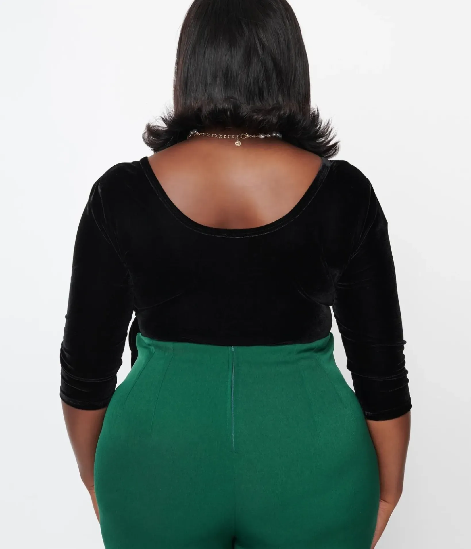 Unique Vintage All Things Black>Plus Size 1970s Black Velvet Surplice Bodysuit