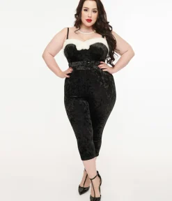 Unique Vintage Rompers & Jumpsuits|Rompers & Jumpsuits>Plus Size 1950s Black & White Faux Fur Cropped Jumpsuit