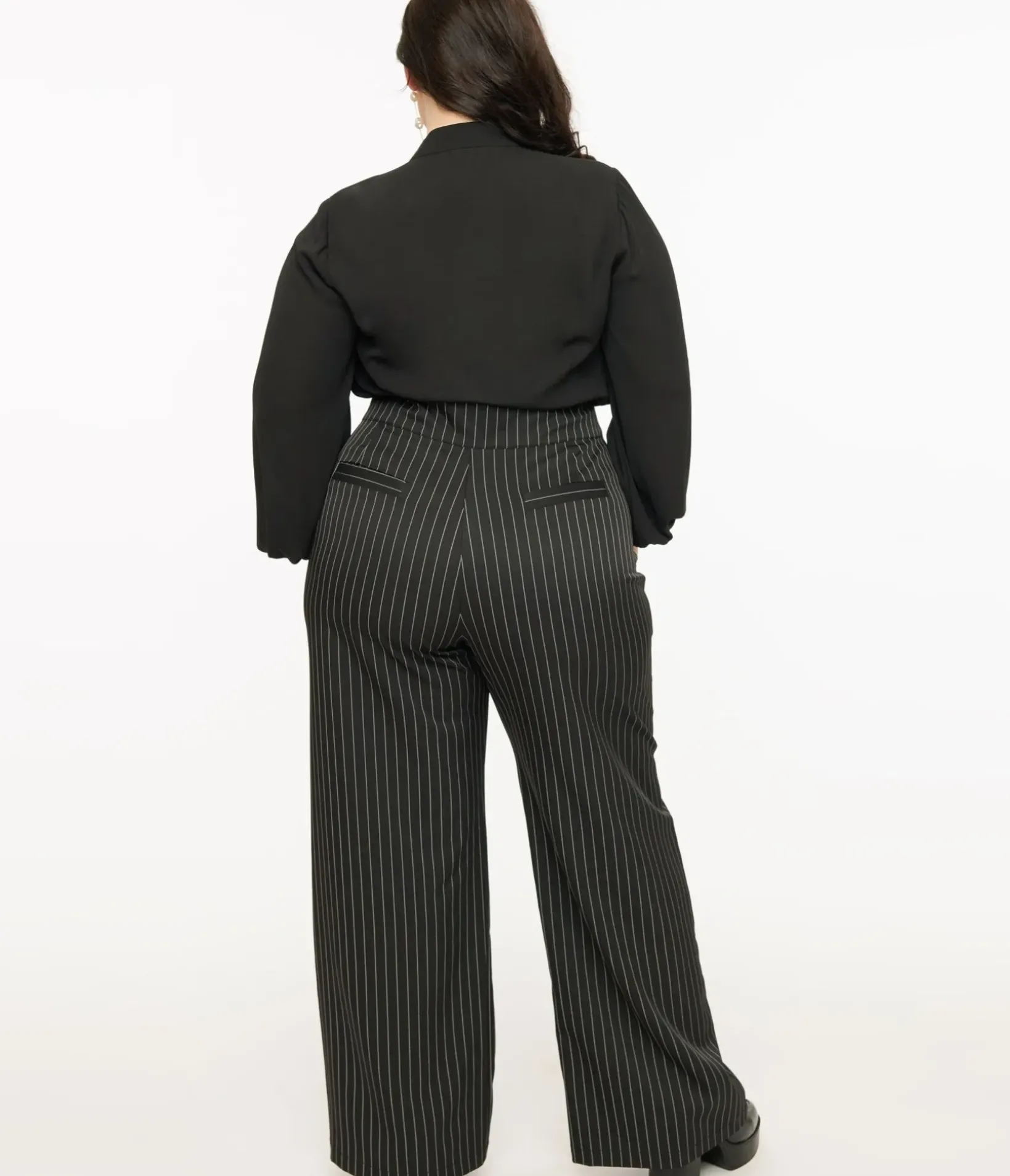Unique Vintage Pants|Pants>Plus Size 1940s Black & White Pin Stripe High Waist Sailor Ginger Pants