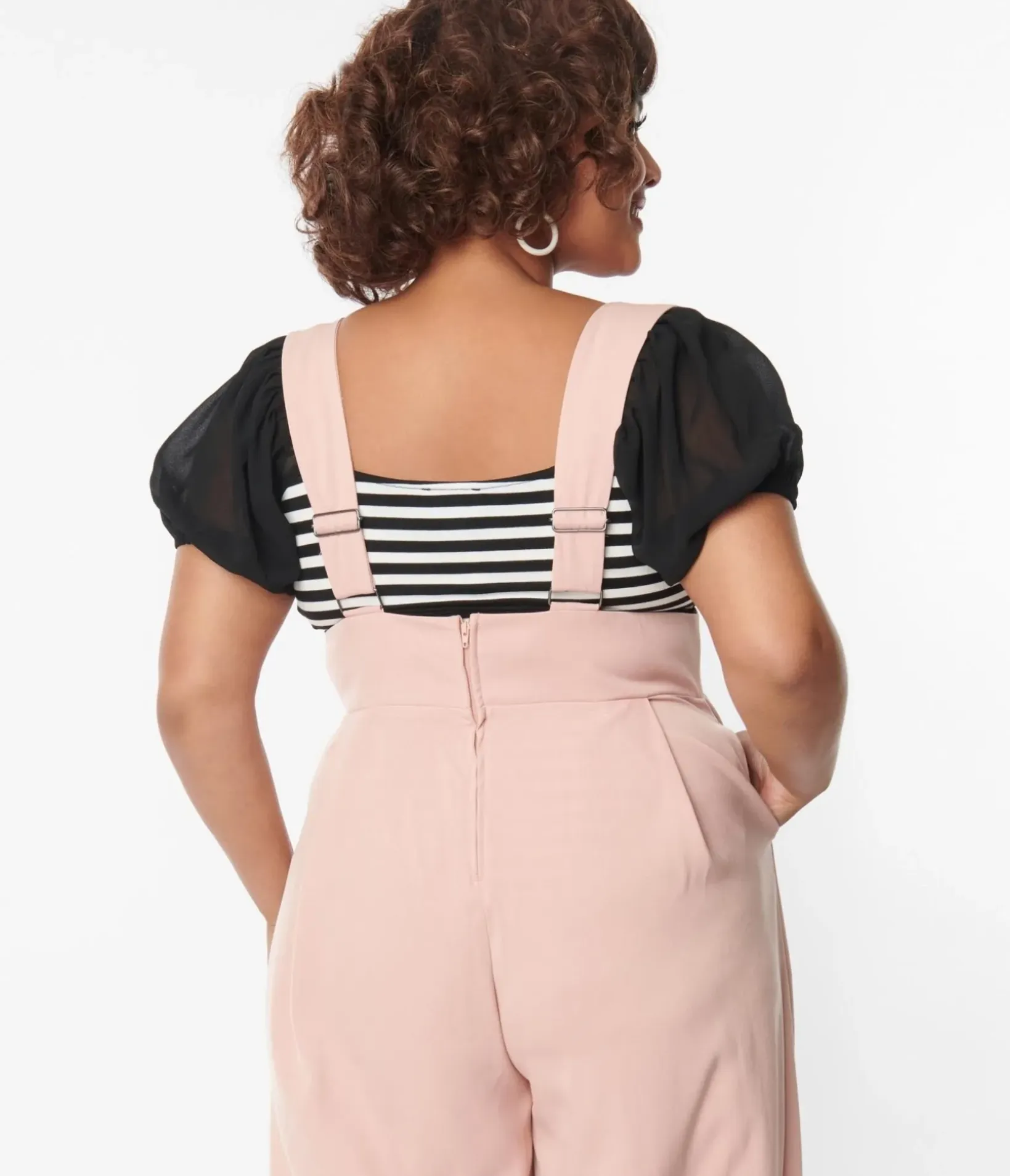 Unique Vintage All Things Black>Plus Size 1940s Black & White Striped Short Sleeve Bodysuit