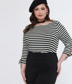 Unique Vintage All Things Black>Plus Size 1950s Black & White Stripe Gracie Top