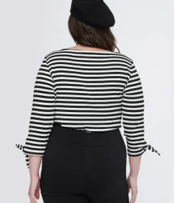 Unique Vintage All Things Black>Plus Size 1950s Black & White Stripe Gracie Top