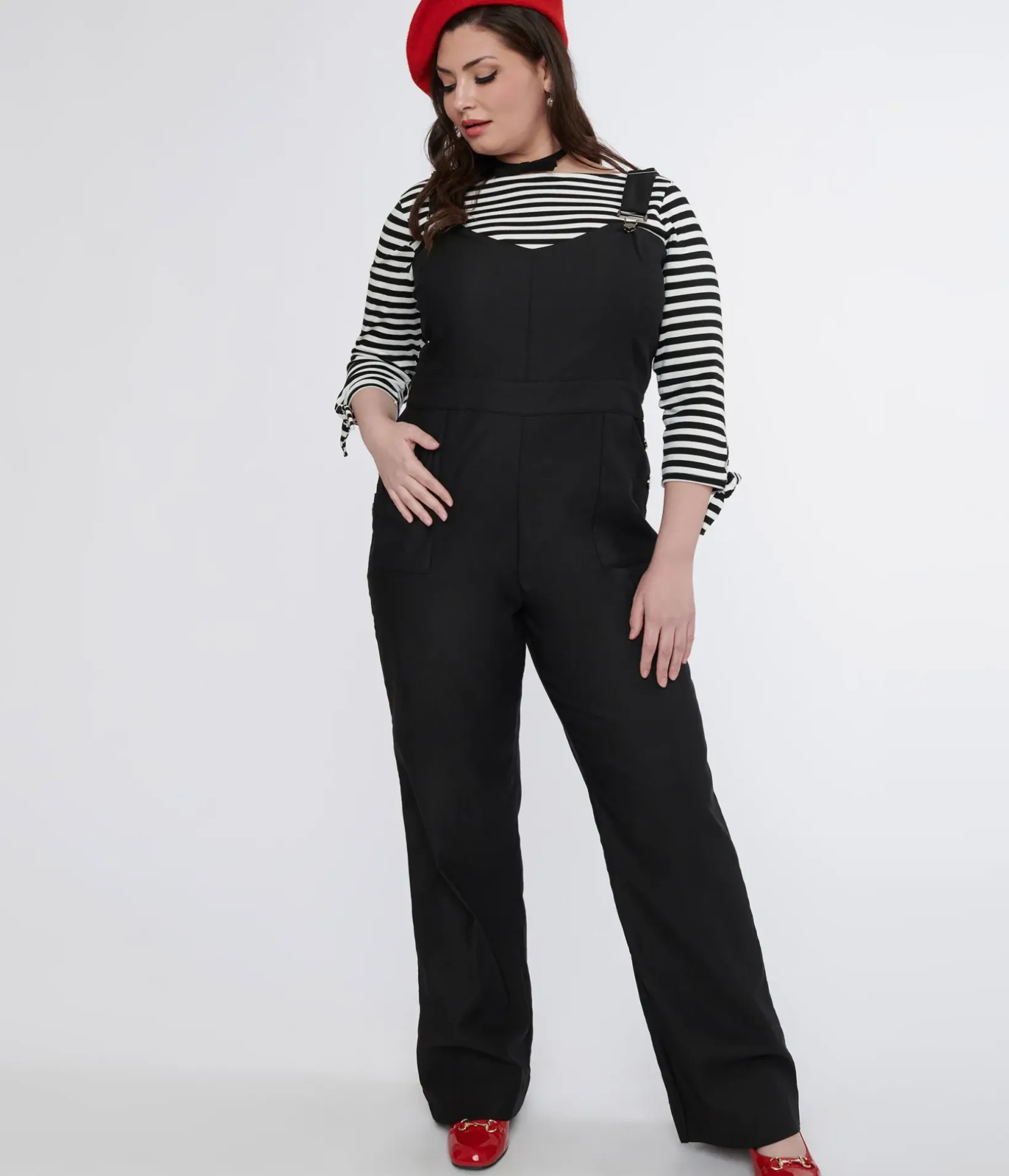 Unique Vintage Pants|Pants>Plus Size 1950s Black Wide Leg Overalls