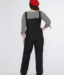 Unique Vintage Pants|Pants>Plus Size 1950s Black Wide Leg Overalls