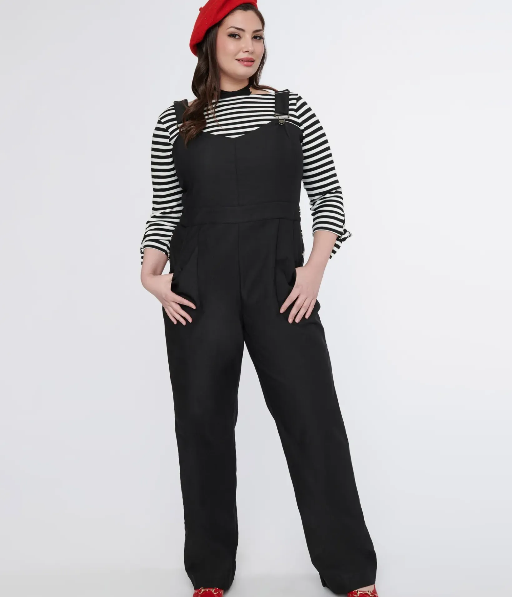 Unique Vintage Pants|Pants>Plus Size 1950s Black Wide Leg Overalls
