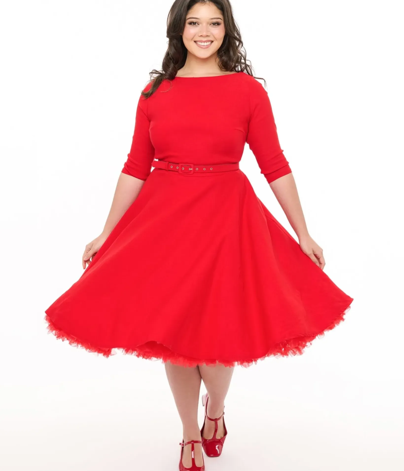 Unique Vintage Swing|Pocket Dresses>Plus Size 1950s Bright Red Devon Swing Dress
