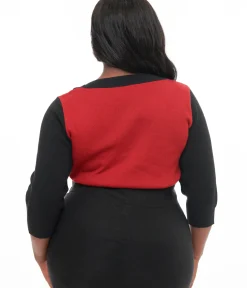 Unique Vintage Sweaters & Cardigans|All Things Black>Plus Size 1950s Burgundy & Black Cat Sleeve Minou Sweater