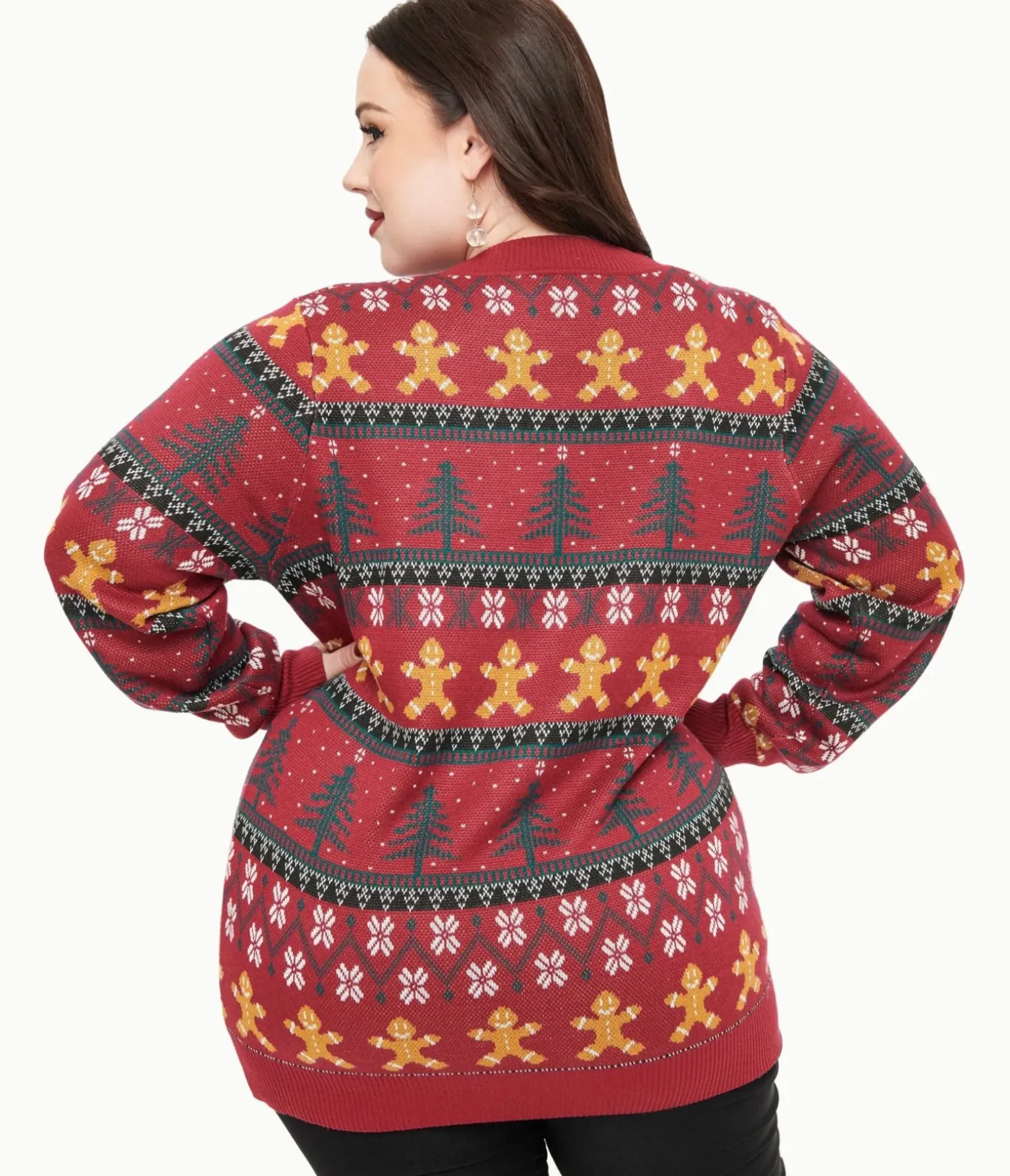 Unique Vintage Sweaters & Cardigans>Plus Size 1960s Burgundy Gingerbread Fair Isle Cardigan