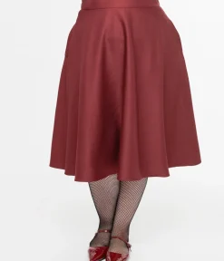 Unique Vintage Skirts|Skirts>Plus Size 1950s Burgundy High Waist Vivien Swing Skirt