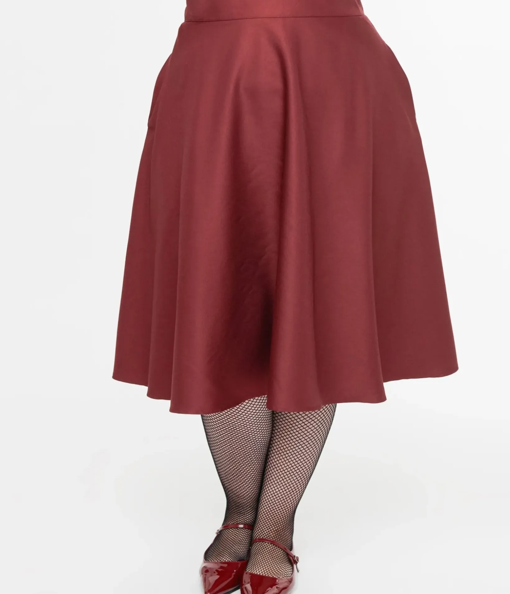 Unique Vintage Skirts|Skirts>Plus Size 1950s Burgundy High Waist Vivien Swing Skirt