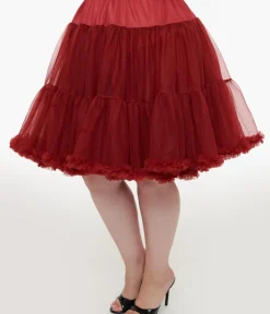 Unique Vintage Special Occasion|Prom Accessories>Plus Size 1950s Burgundy Retro Style Ruffled Petticoat Crinoline
