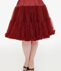 Unique Vintage Special Occasion|Prom Accessories>Plus Size 1950s Burgundy Retro Style Ruffled Petticoat Crinoline