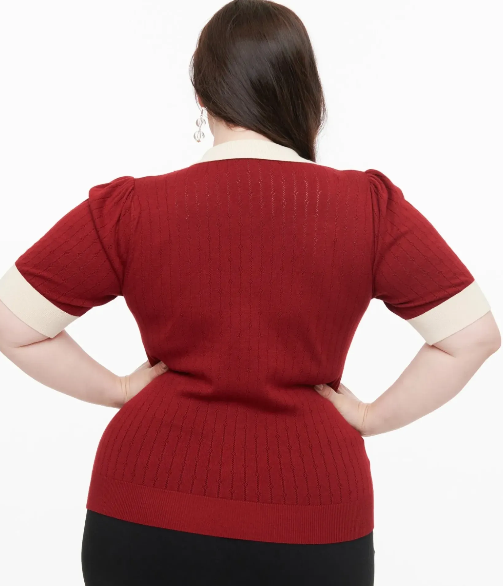 Unique Vintage Sweaters & Cardigans|Sweaters & Cardigans>Plus Size 1950s Burgundy & Rhinestone Buttons Prim & Pretty Sweater