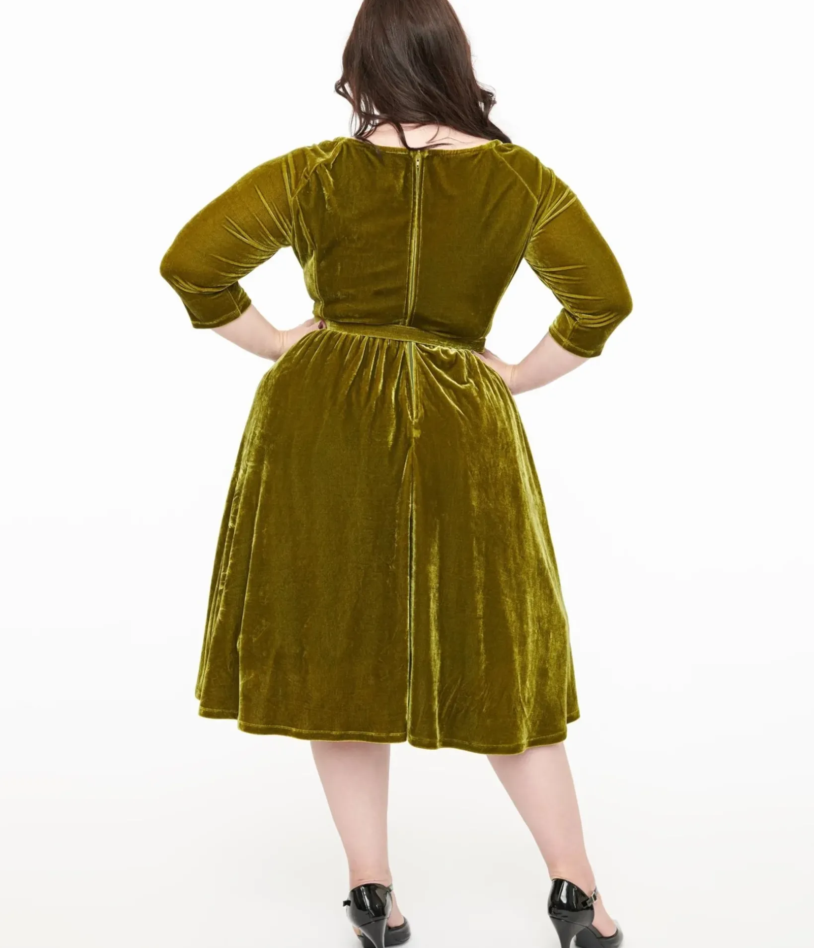 Unique Vintage Swing|Pocket Dresses>Plus Size 1950s Chartreuse Velvet Sweetheart Swing Dress