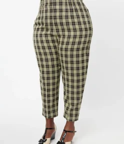 Unique Vintage Pants|Pants>Plus Size 1930s Cream & Black Plaid Front Pleat Pants
