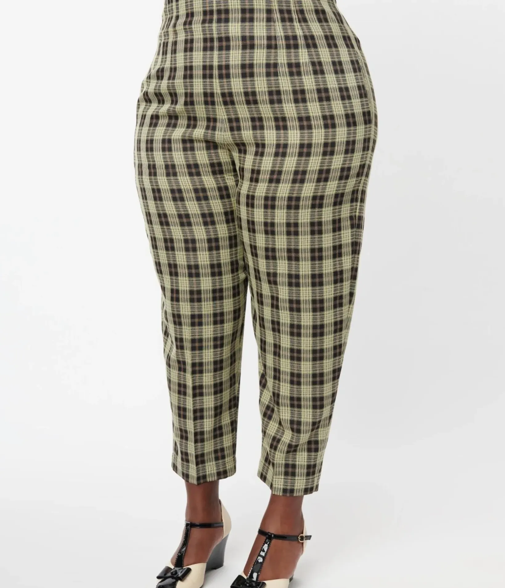 Unique Vintage Pants|Pants>Plus Size 1930s Cream & Black Plaid Front Pleat Pants