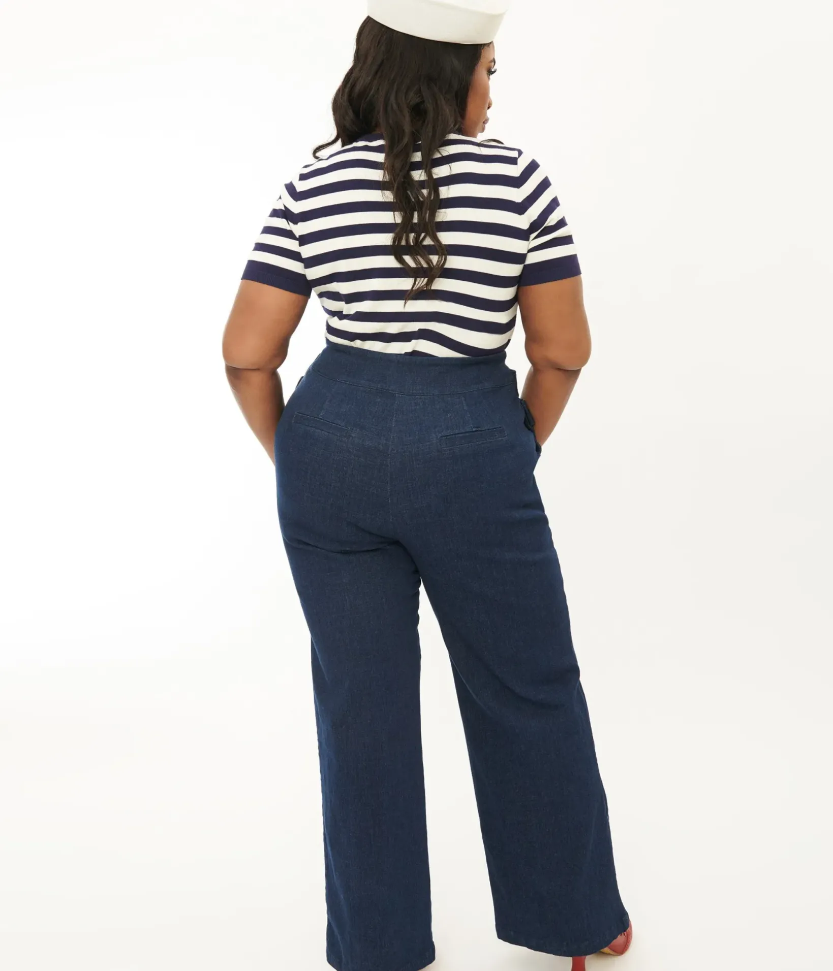 Unique Vintage Pants|Pants>Plus Size 1940s Denim High Waist Wide Leg Tab Pants