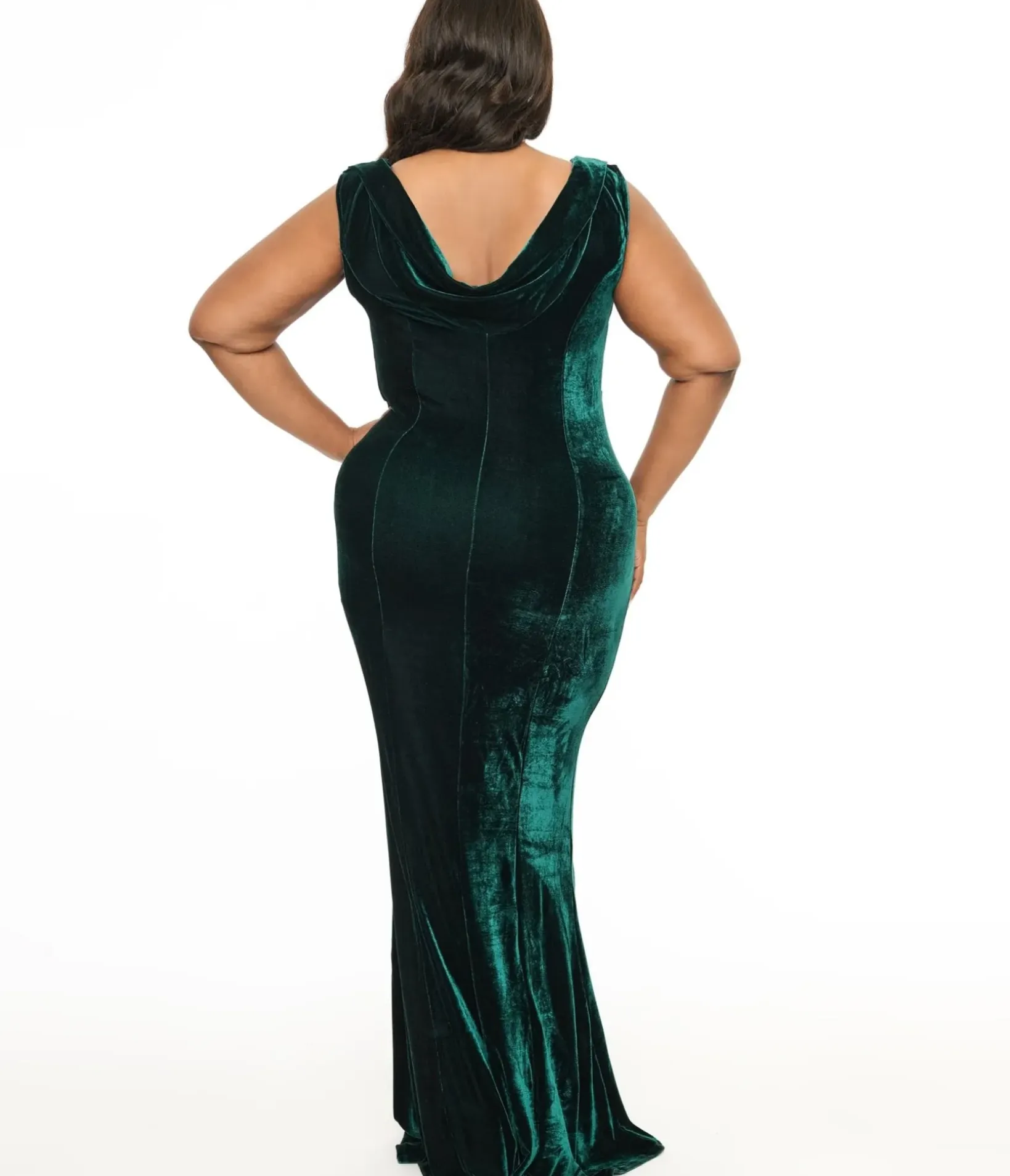 Unique Vintage Pencil|Maxi>Plus Size 1930s Emerald Green Velvet Goldwyn Gown