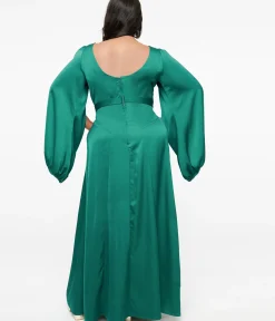 Unique Vintage Maxi|Midi & Maxi>Plus Size 1920s Emerald Satin & Snake Pin Evening Gown