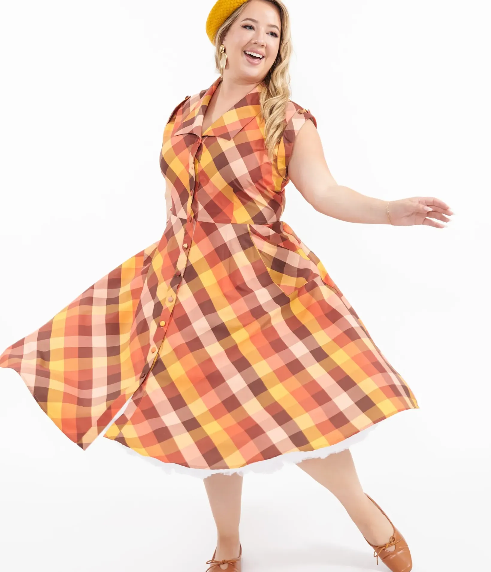 Unique Vintage Swing|Pocket Dresses>Plus Size 1950s Fall Madras Plaid Shirt Dress