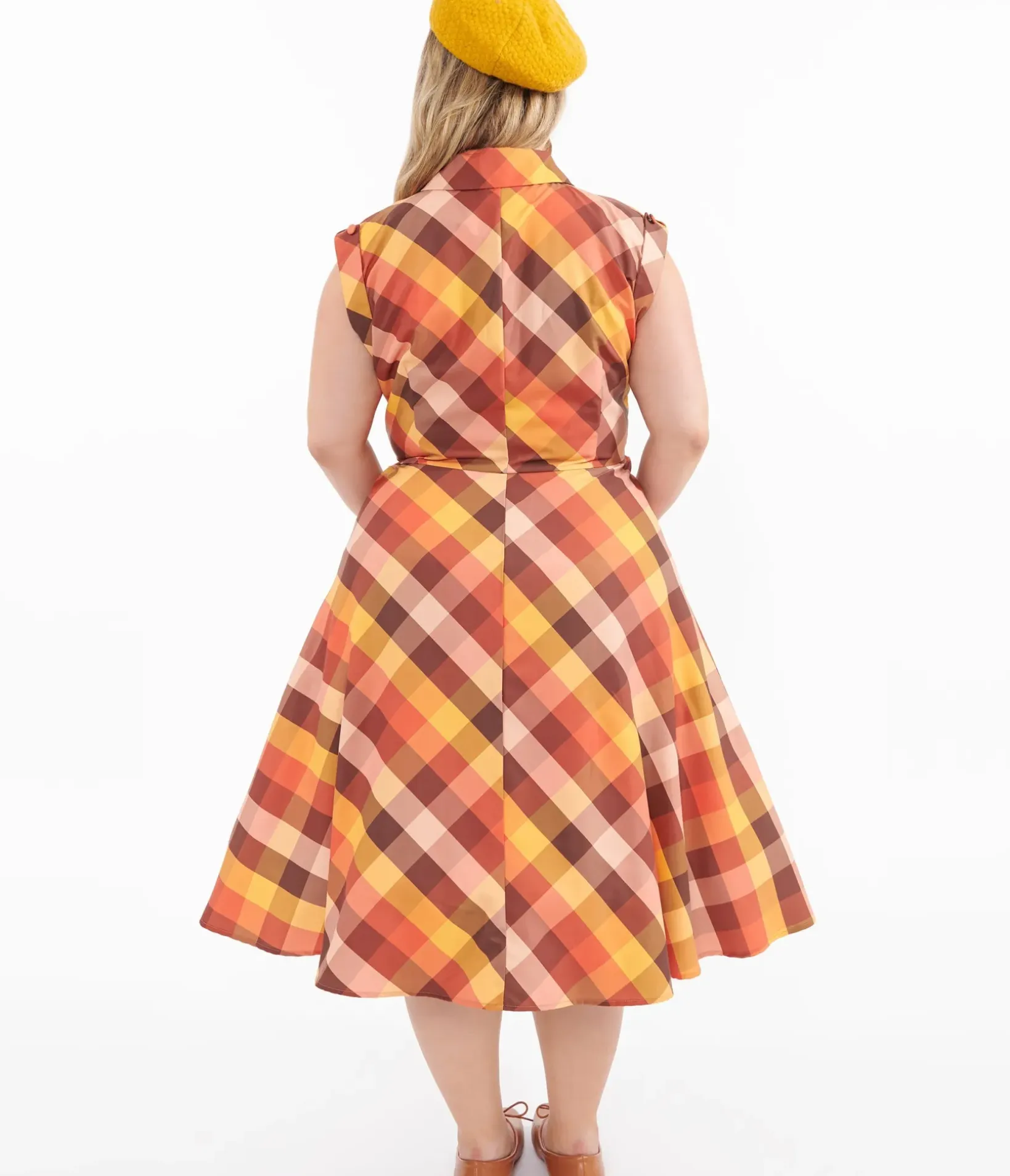 Unique Vintage Swing|Pocket Dresses>Plus Size 1950s Fall Madras Plaid Shirt Dress
