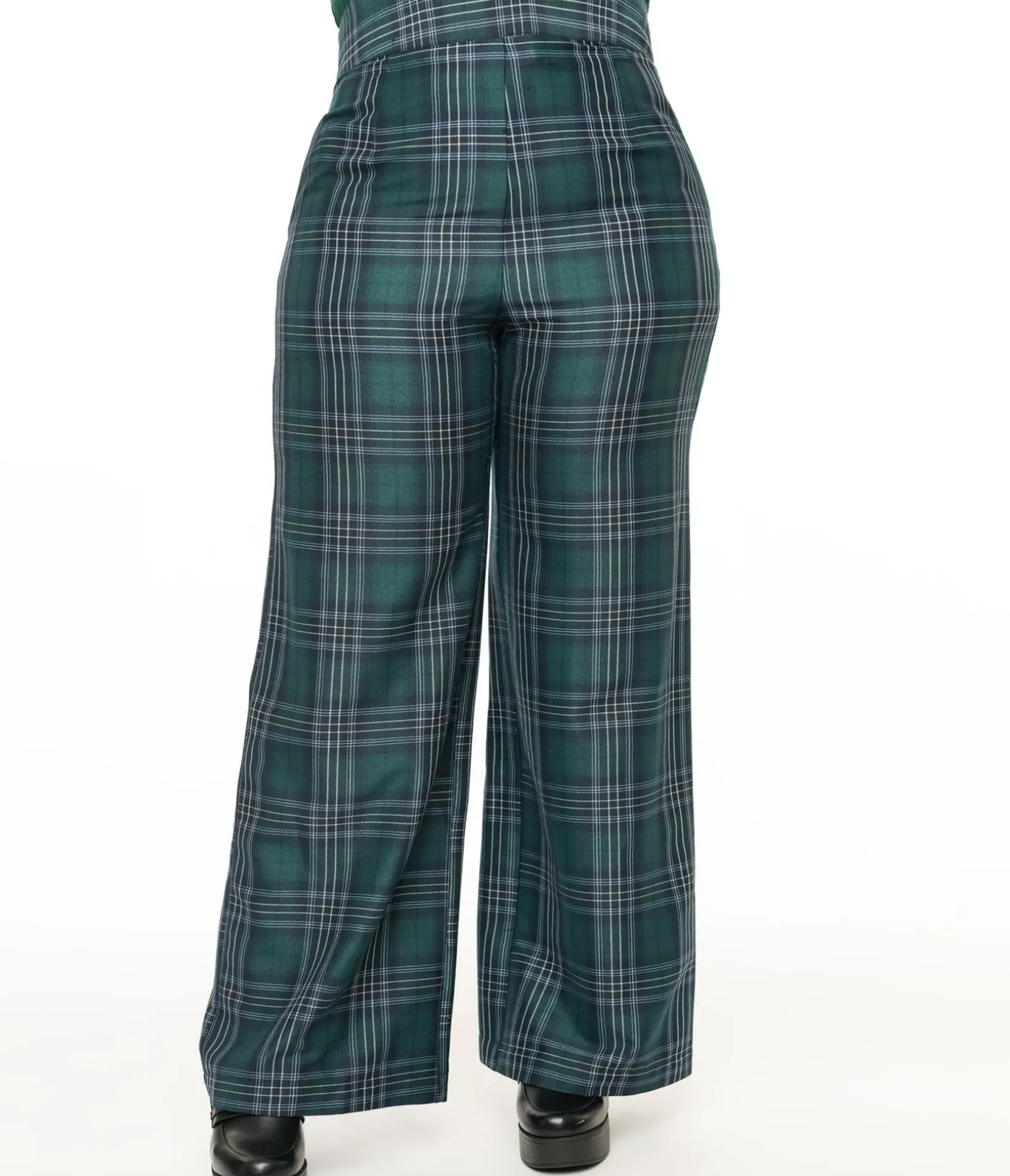 Unique Vintage Pants|Pants>Plus Size 1940s Green & Black Plaid High Waist Pants