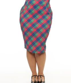 Unique Vintage Skirts|Skirts>Plus Size 1950s Green & Red Plaid Tracy Pencil Skirt