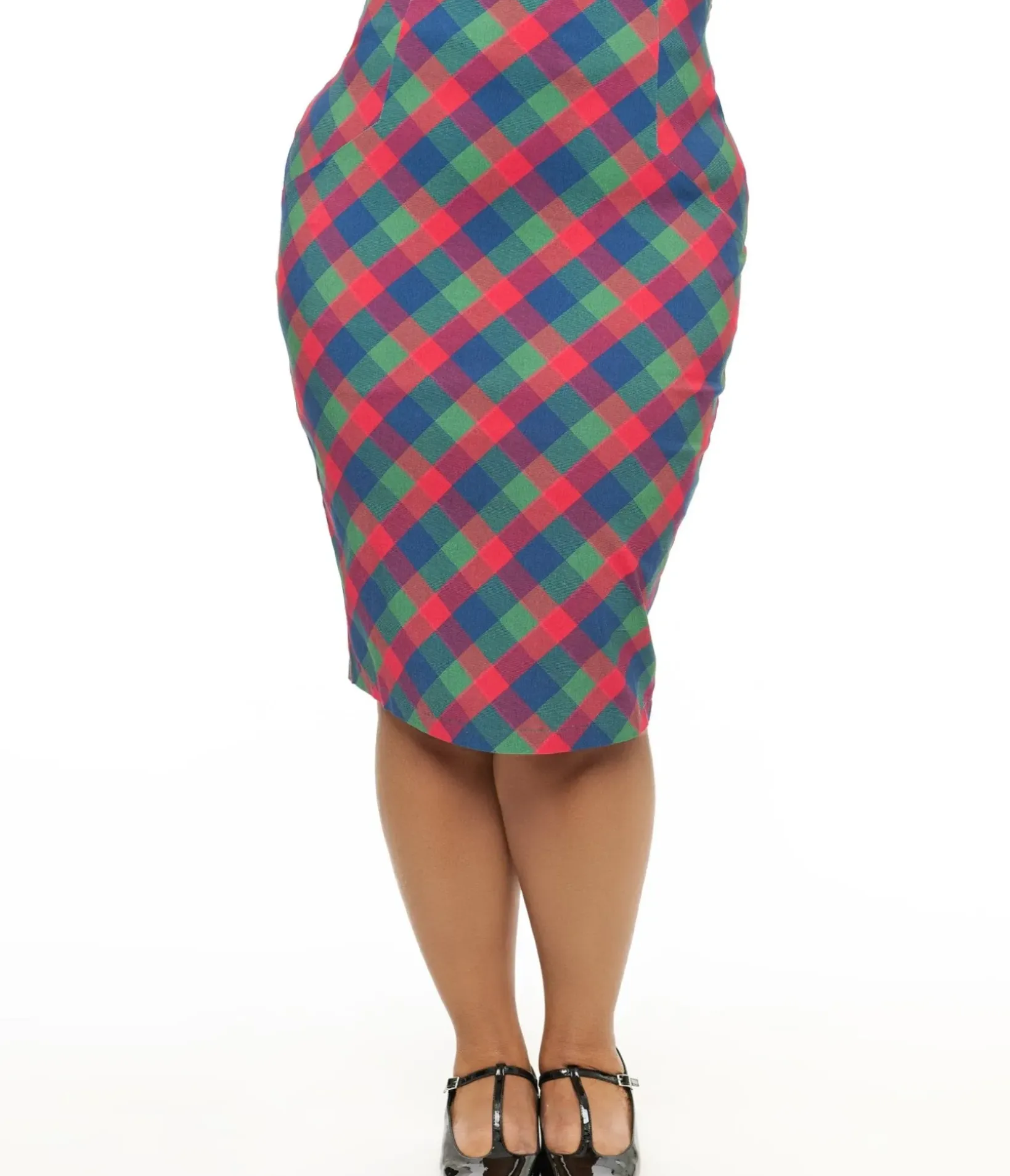 Unique Vintage Skirts|Skirts>Plus Size 1950s Green & Red Plaid Tracy Pencil Skirt