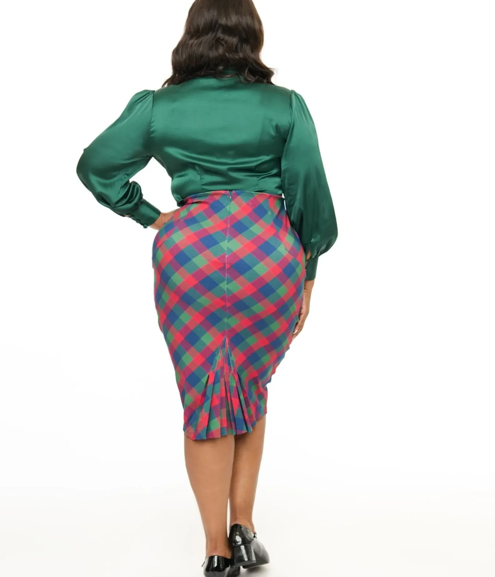 Unique Vintage Skirts|Skirts>Plus Size 1950s Green & Red Plaid Tracy Pencil Skirt