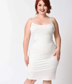 Unique Vintage Special Occasion|Wedding Dresses>Plus Size Short White Stretch Slip