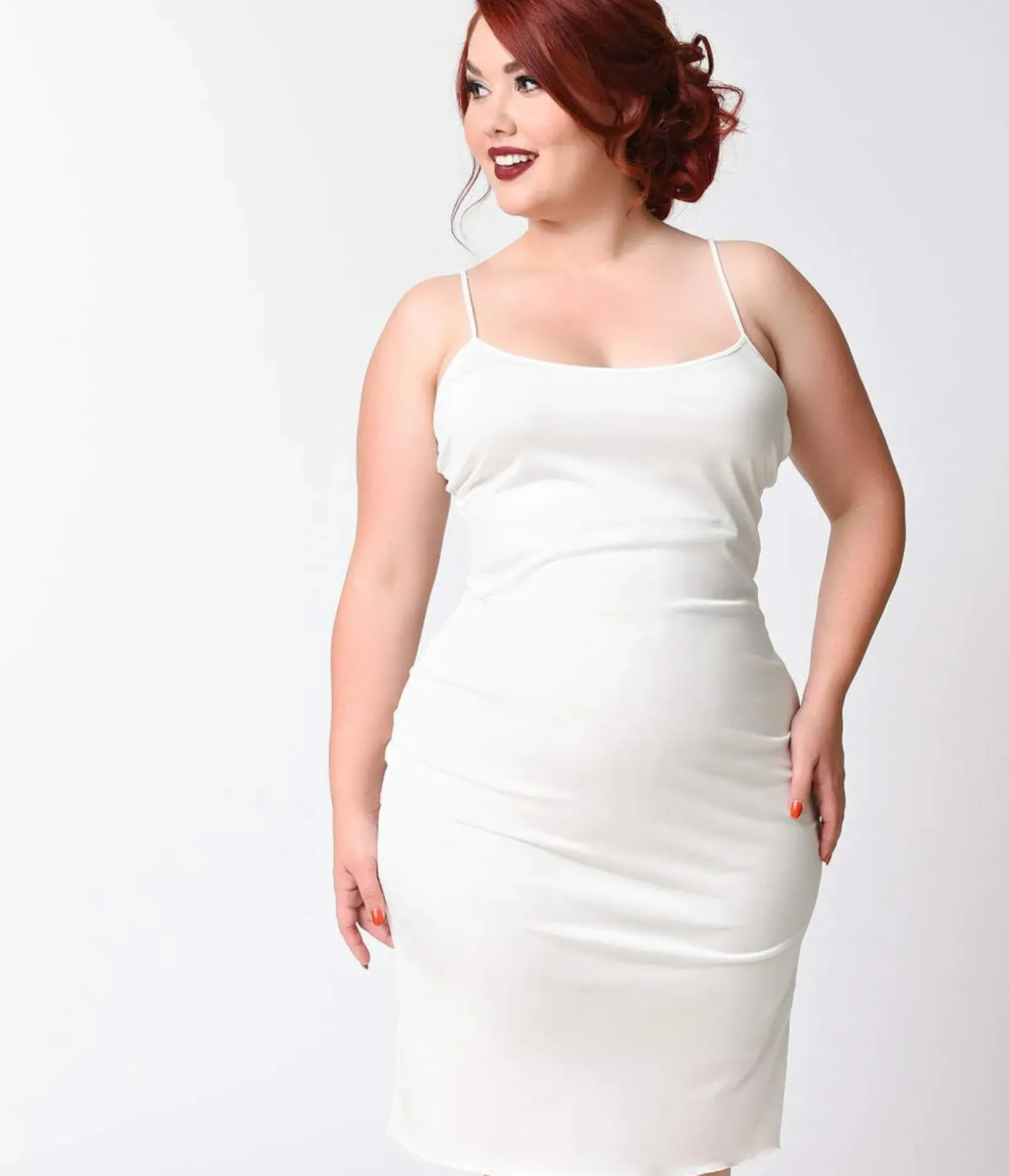 Unique Vintage Special Occasion|Wedding Dresses>Plus Size Short White Stretch Slip