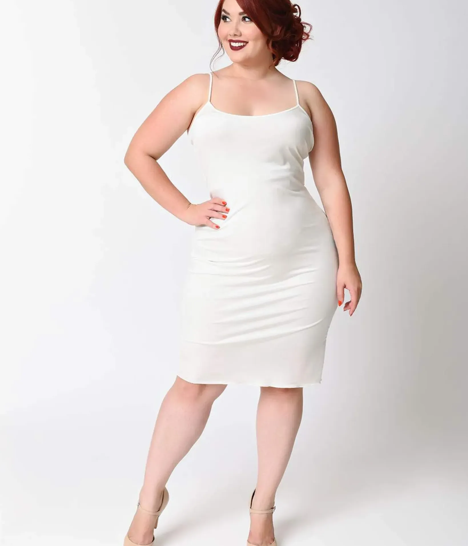 Unique Vintage Special Occasion|Wedding Dresses>Plus Size Short White Stretch Slip