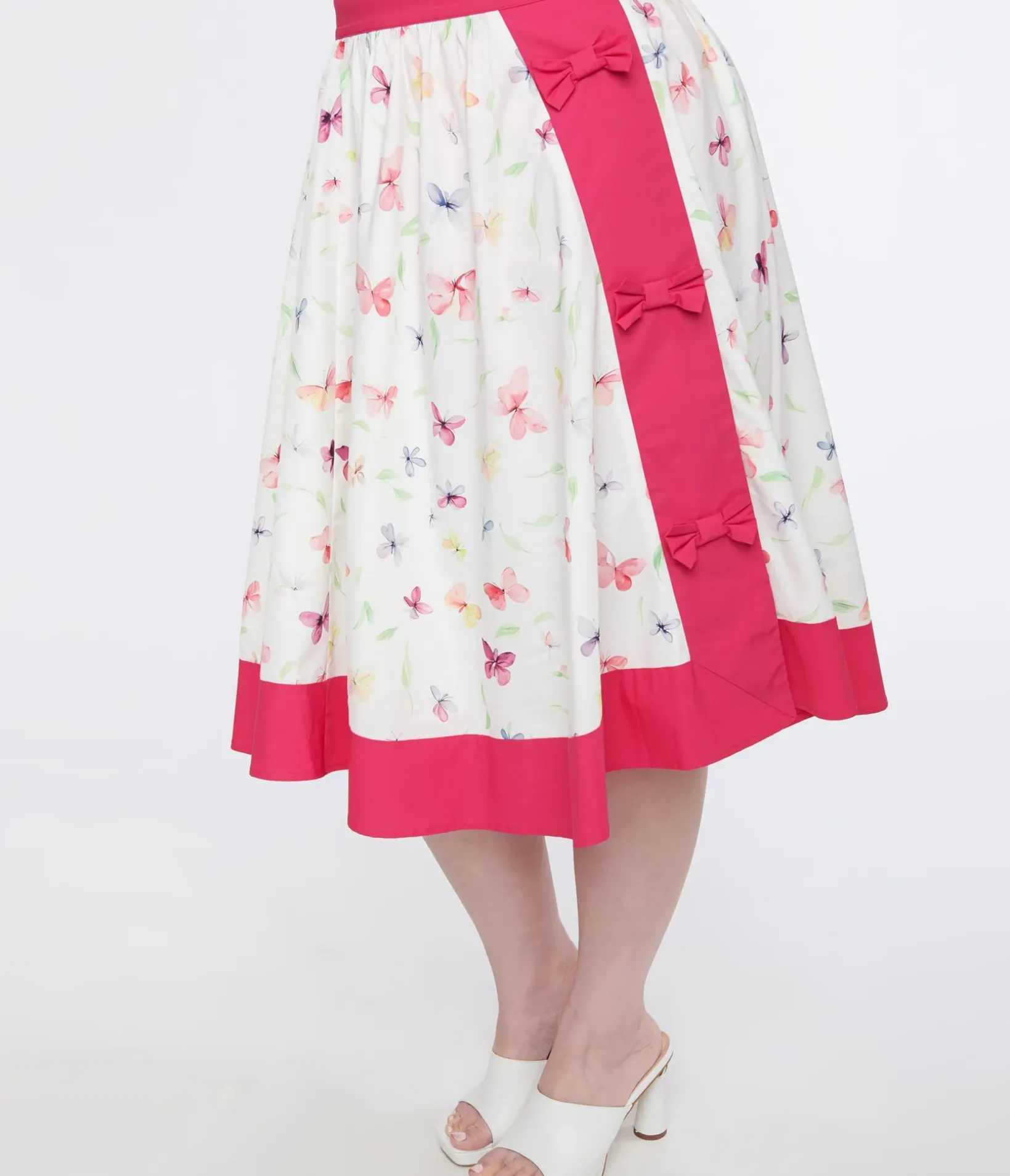 Unique Vintage Skirts|Skirts>Plus Size 1950s Hot Pink & White Butterfly Print Rye Swing Skirt