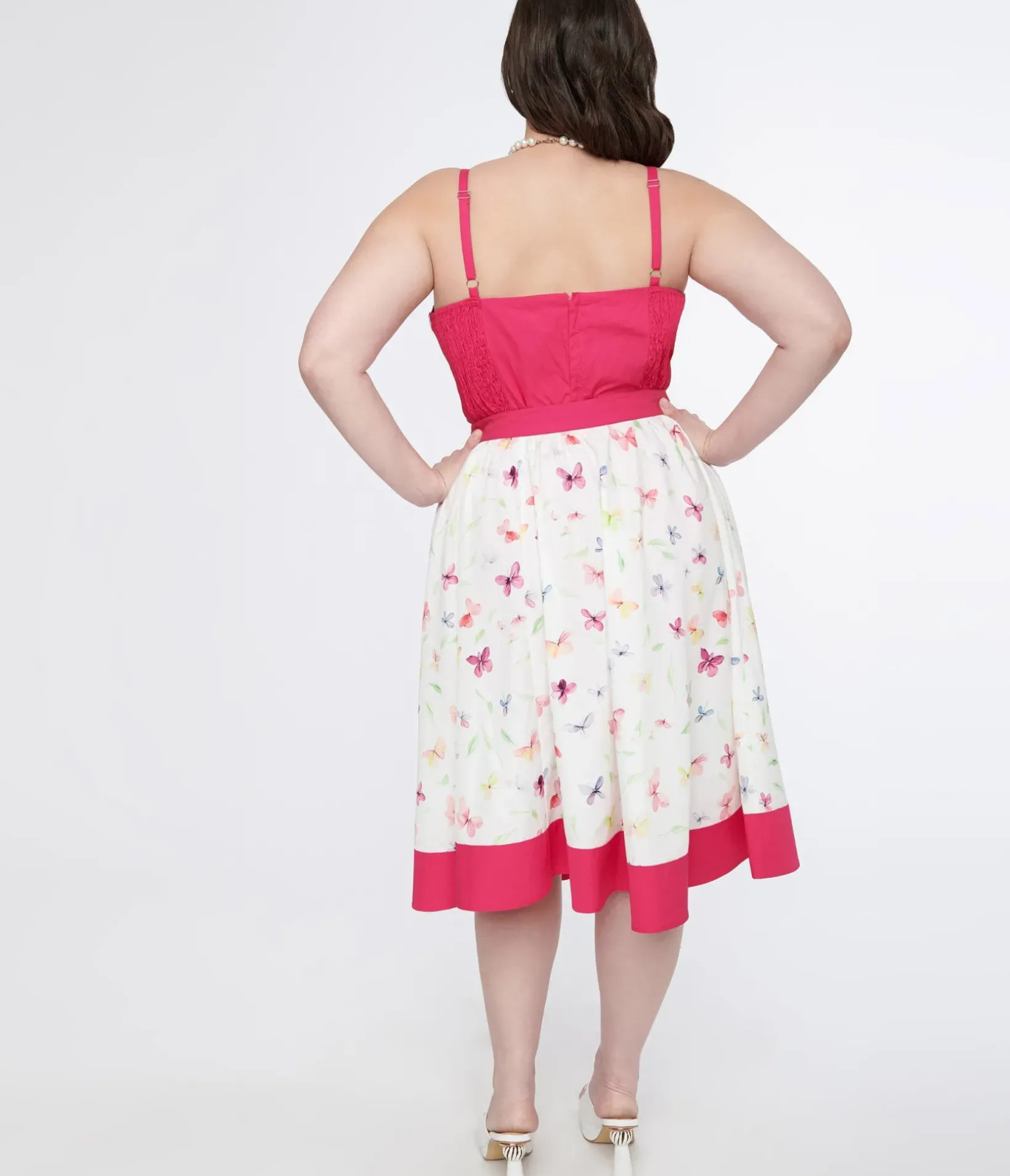 Unique Vintage Skirts|Skirts>Plus Size 1950s Hot Pink & White Butterfly Print Rye Swing Skirt