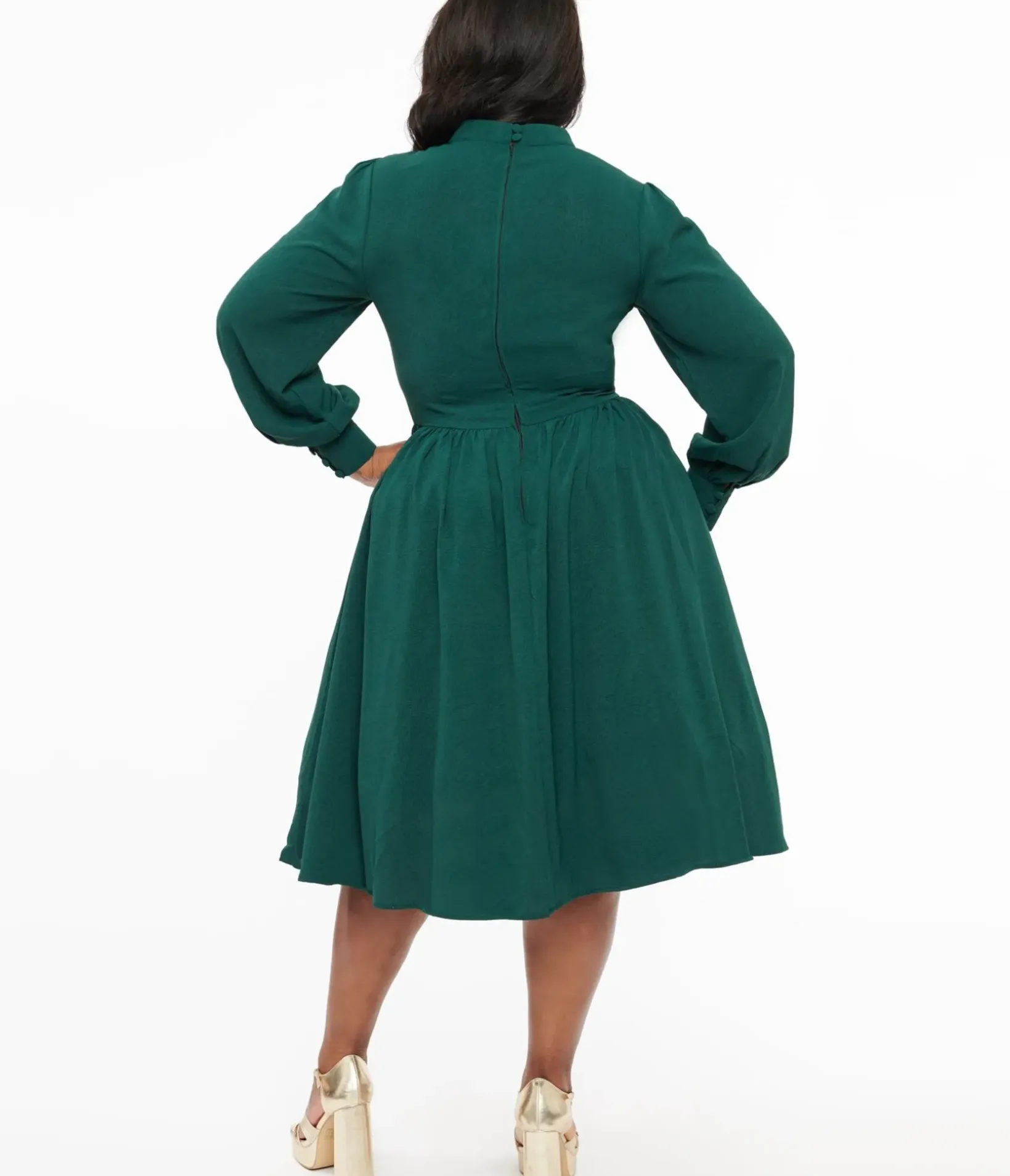 Unique Vintage Swing|Swing>Plus Size 1970s Hunter Green Keyhole Swing Dress