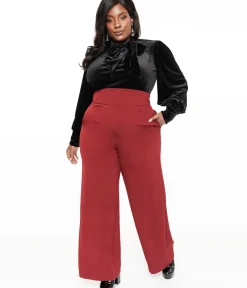 Unique Vintage Pants|Pants>Plus Size 1940s Merlot High Waist Pants