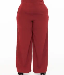 Unique Vintage Pants|Pants>Plus Size 1940s Merlot High Waist Pants